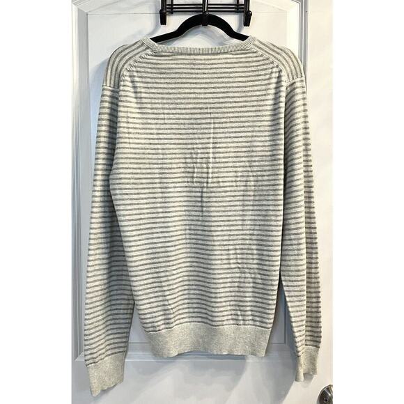 J.Crew Sweater Mens M Knit Crewneck Merino Wool Blend Beige Striped Slim Fit - Picture 2 of 5
